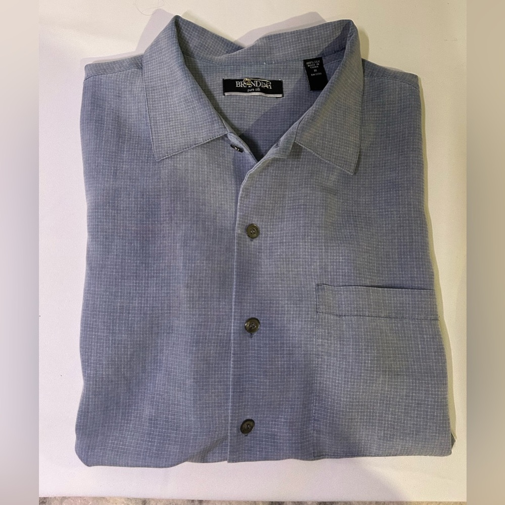 Blue Pure Silk Men’s Short Sleeve Button Up Brandini
